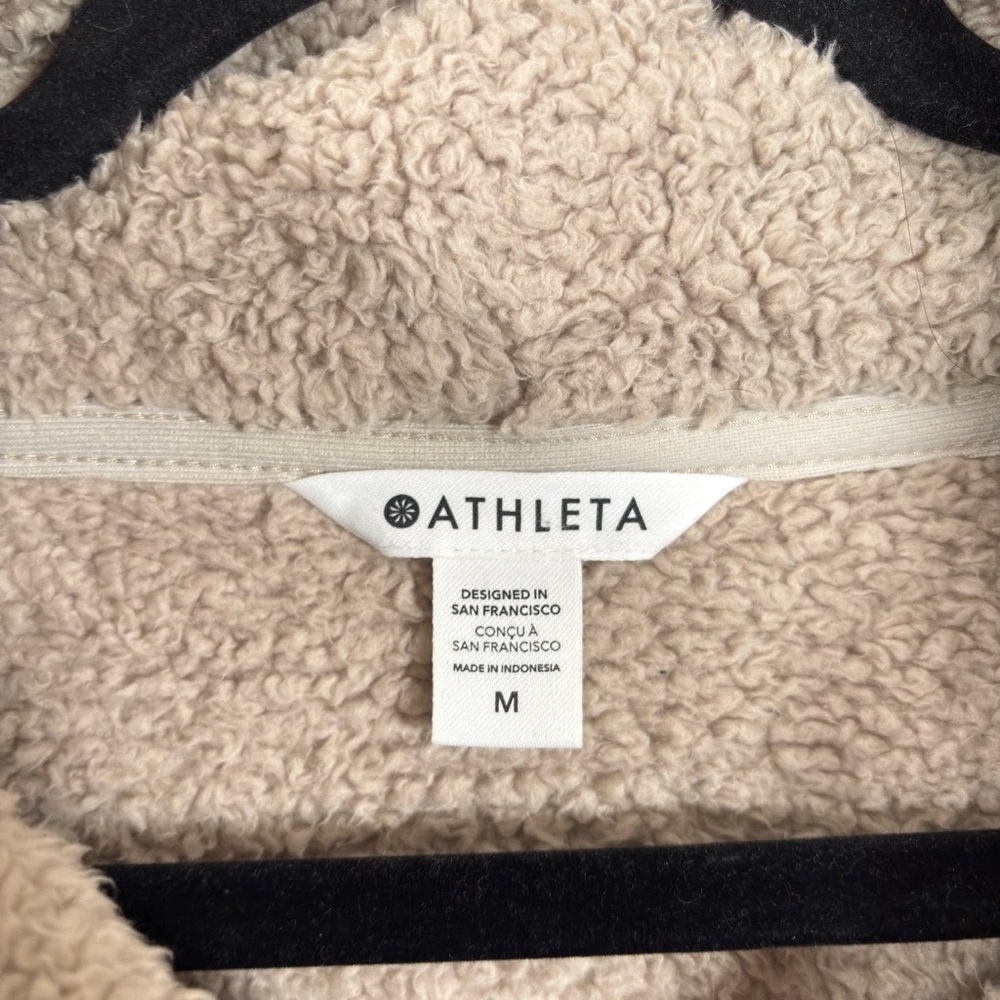Athleta Sherpa Teddy Fleece Sweater Jumper Cream Athleisure Neutral Size Medium - Picture 9 of 11